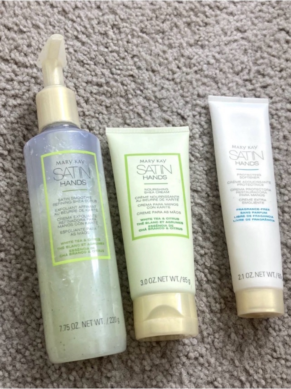 Mary Kay Satin Hands Set in White, Cream, Green